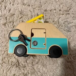 Lovevery Wooden Toy Car with Key - Blue and Yellow